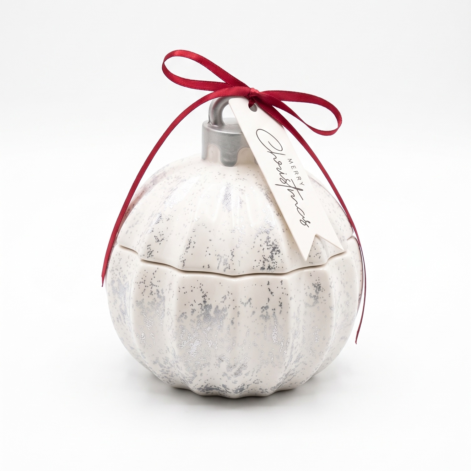 Christmas Bauble Glitter MINI-kaars - Wit / Zilver / Wintermagie