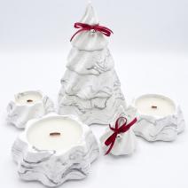 Kaars Christmas Tree - Wit / Zilver / Wintermagie, Peperkoek, Kerstgebak