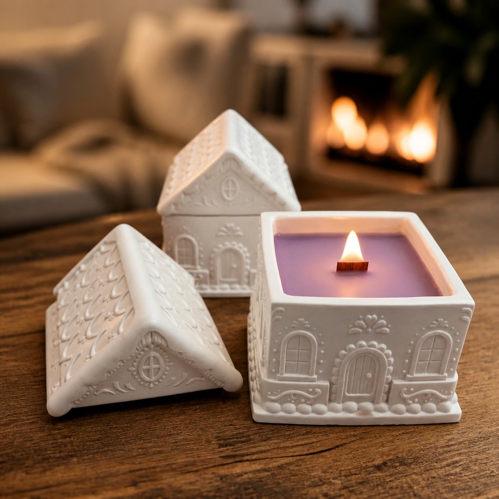 Kaars Huisje - Wit / Lavendel