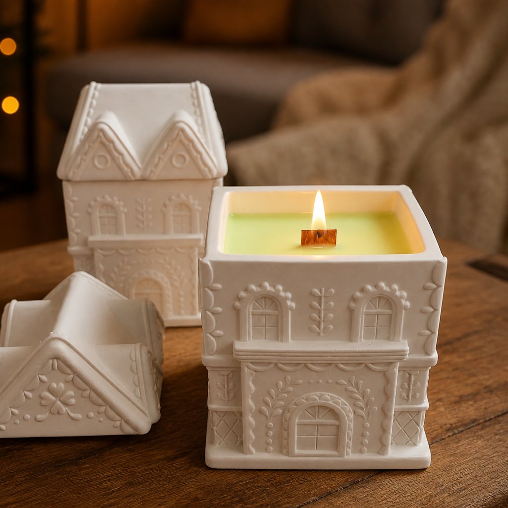Candle Medium House - White / Apple, Cinnamon