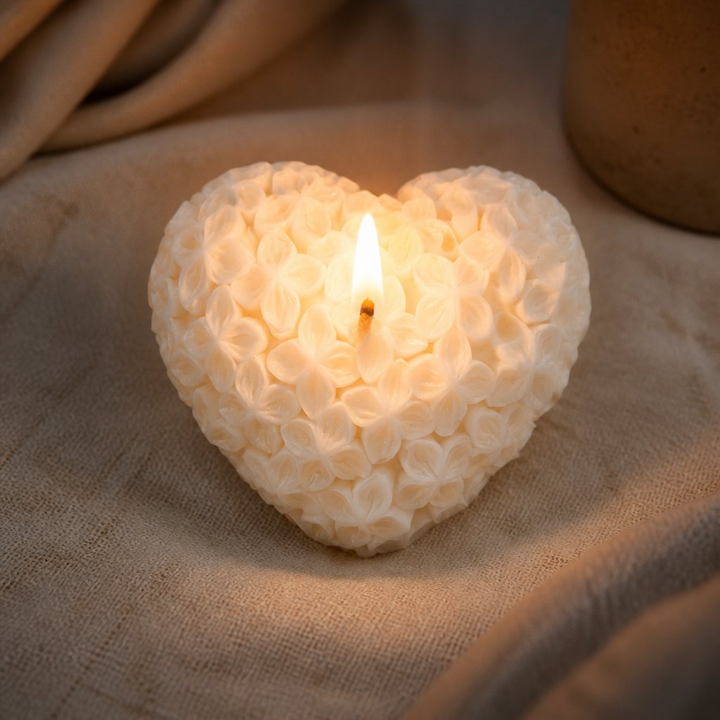 Decoratieve kaars Bloeiend Hart - Wit / Kokos