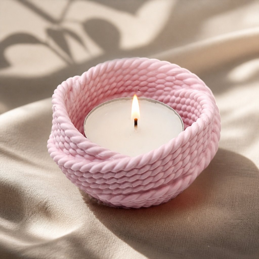 Designer kaarshouder en schaal Garen – Roze
