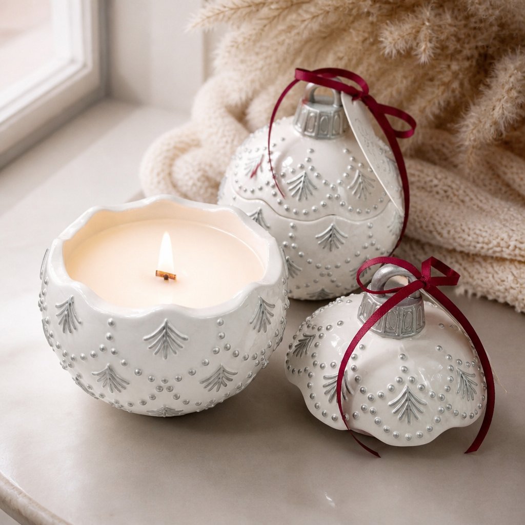 Christmas Bauble Enchanted kaars - Wit / Zilver / Wintermagie